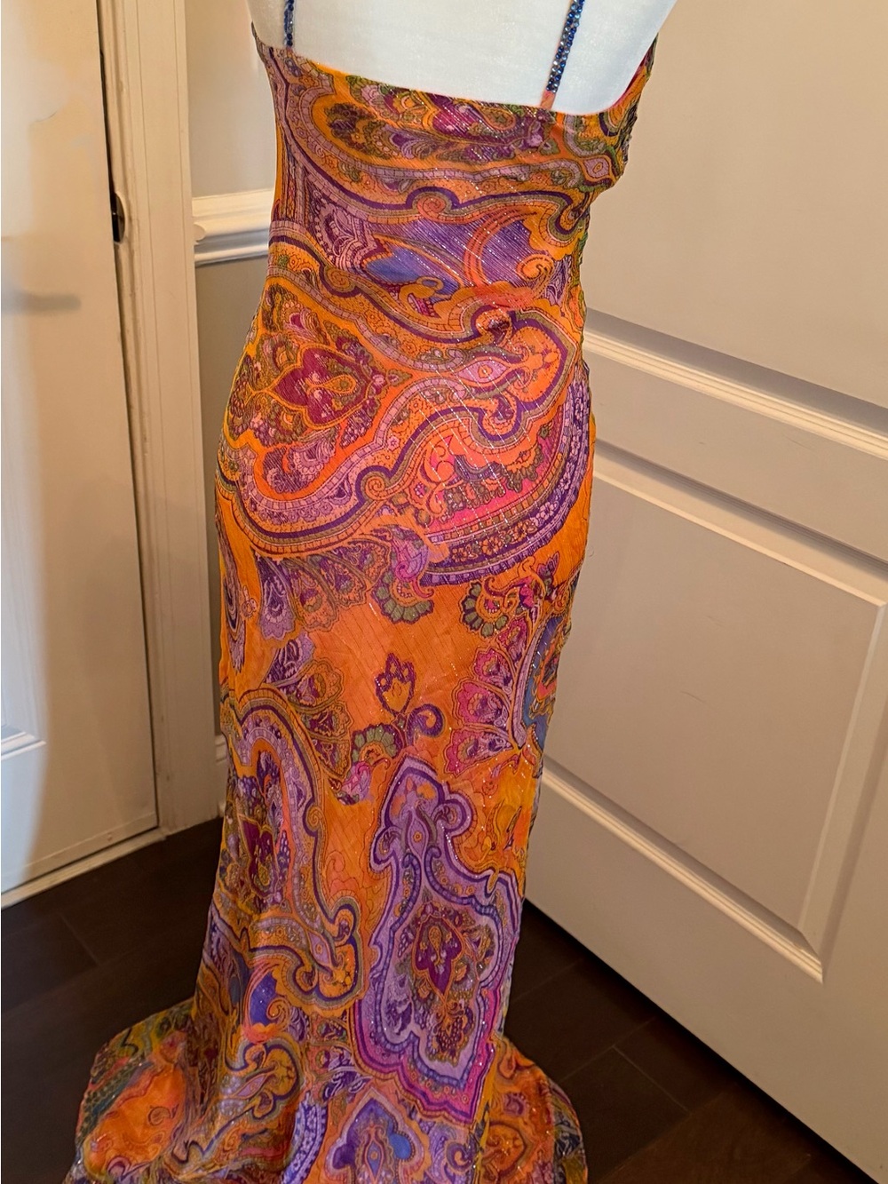 Mary L Couture Multicolor Paisley Maxi Dress - Orange, Purple, Green - Picture 3 of 9